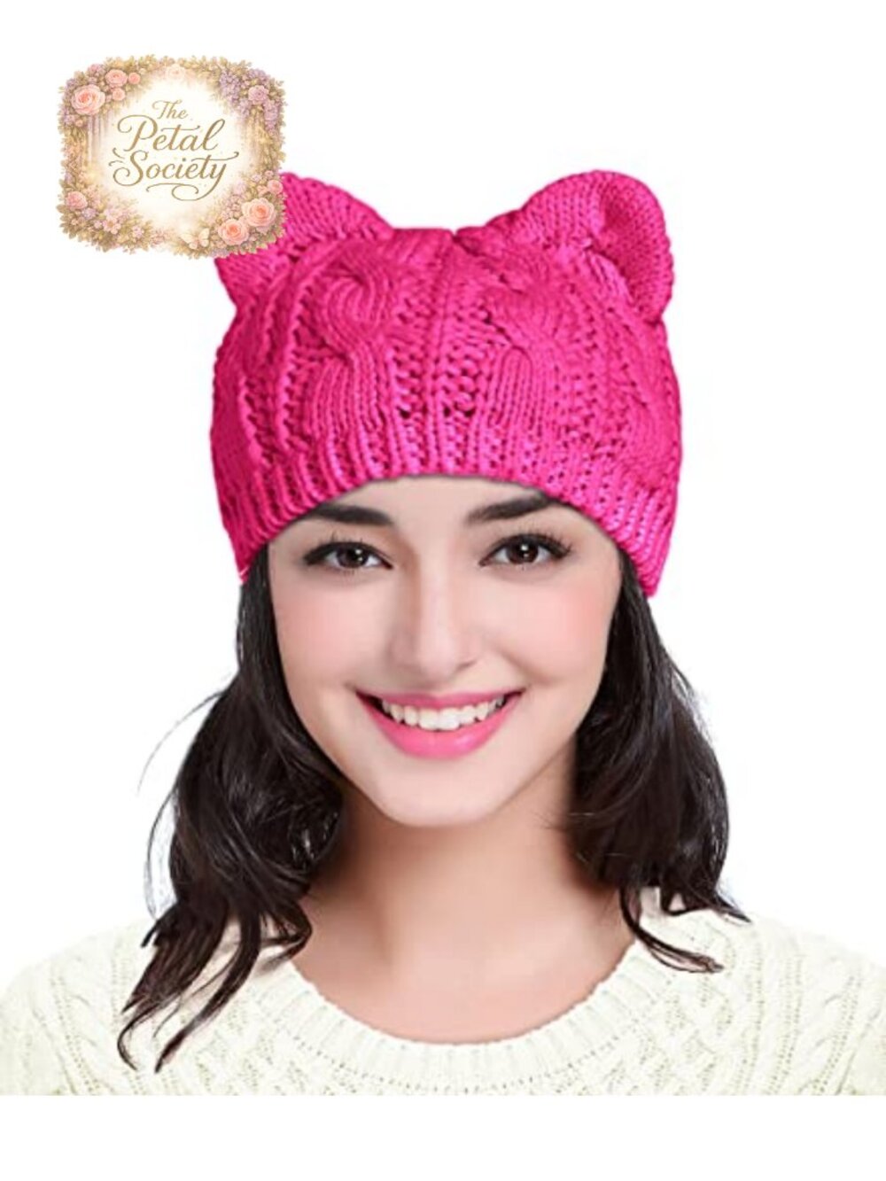 Cat Ear Knit Cable Rib Beanie Hat Winter Warm Cap